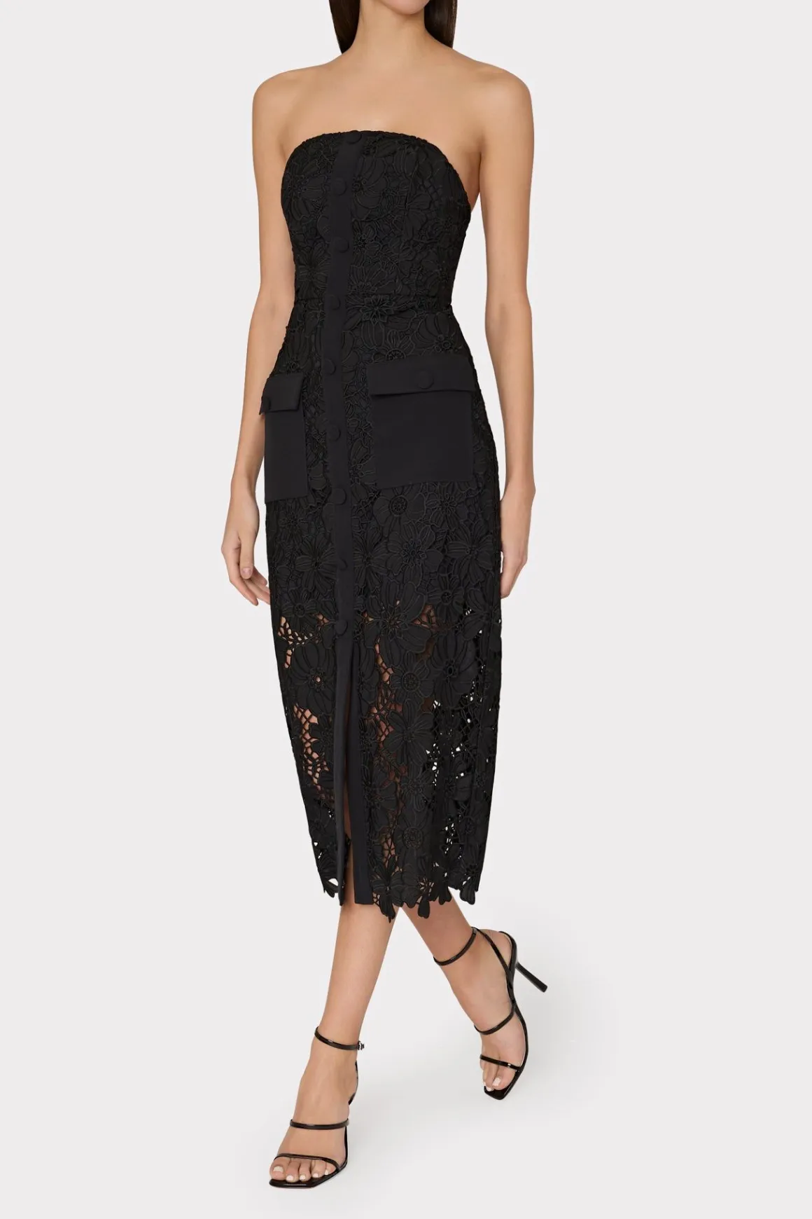 MILLY Jumpsuits & Rompers-Adrienne Roja Lace Midi Dress Black