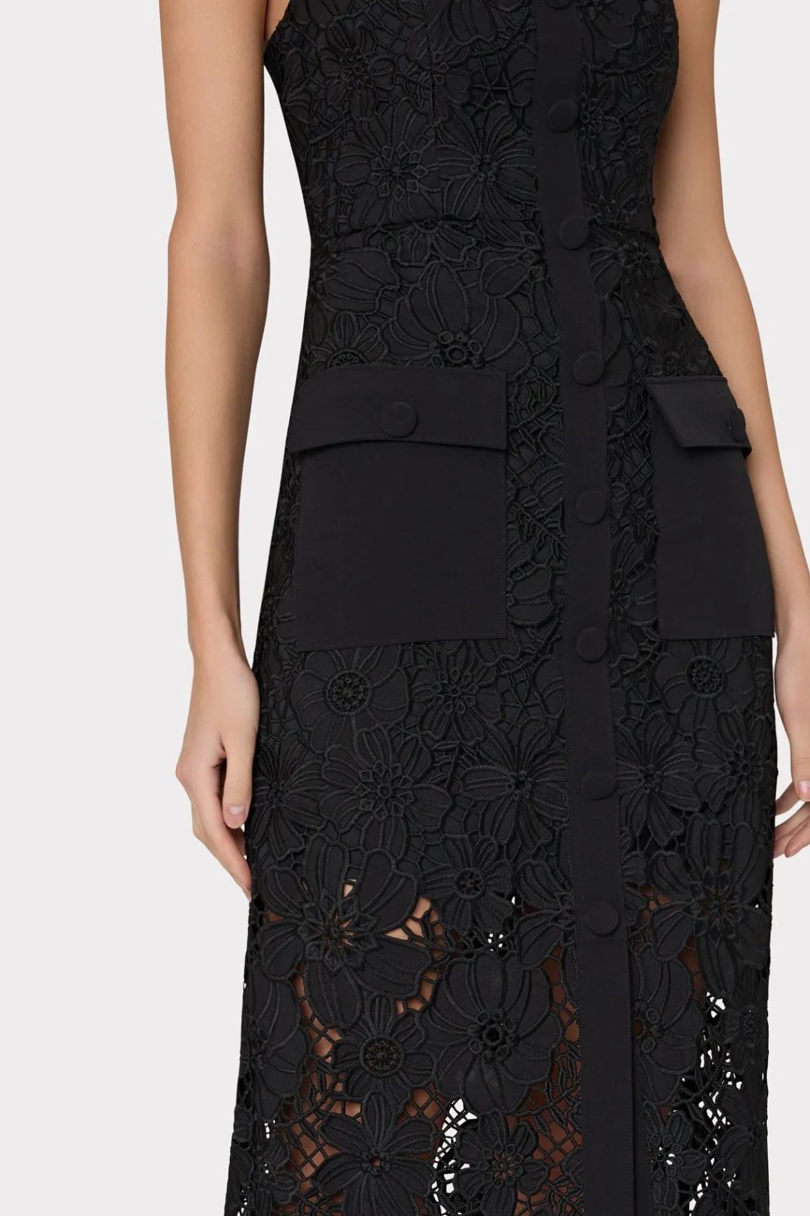 MILLY Jumpsuits & Rompers-Adrienne Roja Lace Midi Dress Black