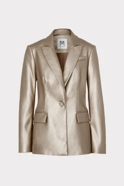MILLY Blazers-Alexa Vegan Leather Blazer Silver