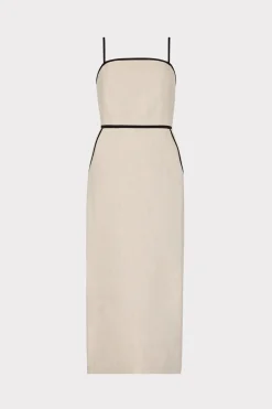 MILLY Guest Of Dresses-Amara Linen Contrast Midi Dress Natural