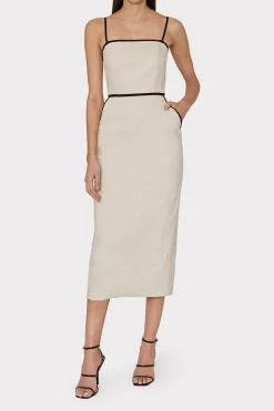 MILLY Cocktail Dresses-Amara Linen Contrast Midi Dress Natural
