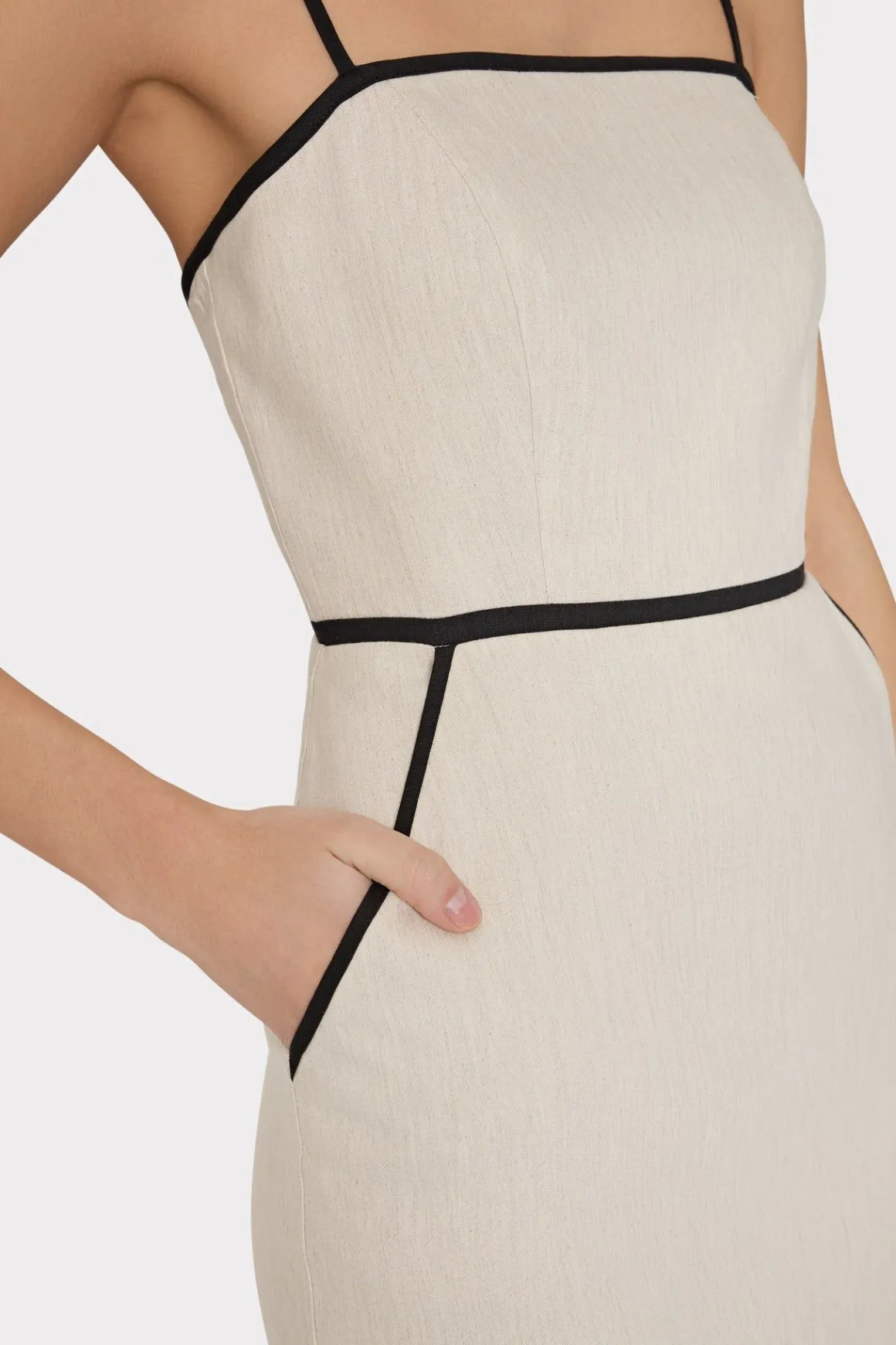 MILLY Cocktail Dresses-Amara Linen Contrast Midi Dress Natural