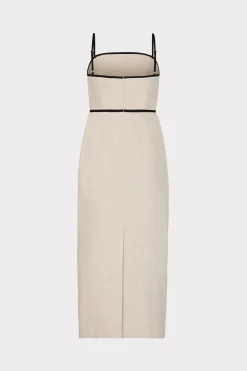 MILLY Cocktail Dresses-Amara Linen Contrast Midi Dress Natural