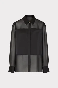 MILLY Jumpsuits & Rompers-Andy Satin Combo Button Up Blouse Black