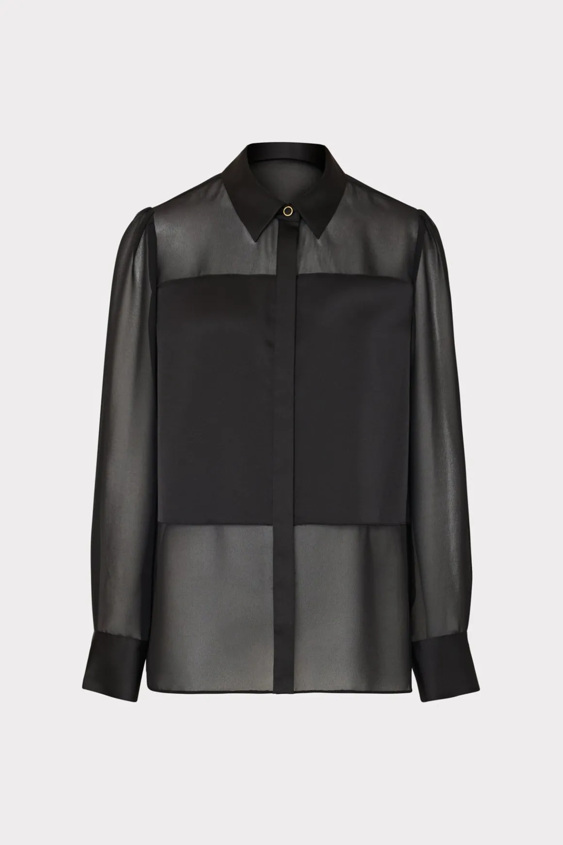 MILLY Jumpsuits & Rompers-Andy Satin Combo Button Up Blouse Black