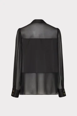 MILLY Jumpsuits & Rompers-Andy Satin Combo Button Up Blouse Black