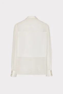 MILLY Jumpsuits & Rompers-Andy Satin Combo Button Up Blouse White