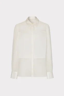 MILLY Tops-Andy Satin Combo Button Up Blouse White