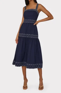 MILLY Sundresses-Annette Poplin Midi Dress Navy