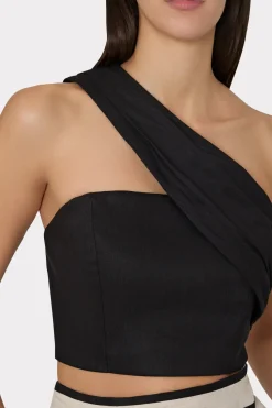 MILLY Jumpsuits & Rompers-Arantza Draped One Shoulder Top Black