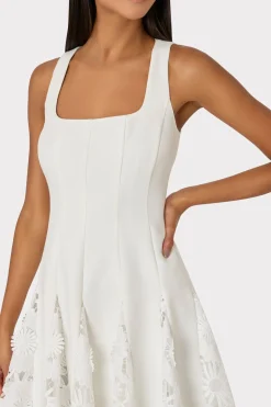 MILLY White Dresses-Ariel Cady 3D Lace Combo Dress Ecru
