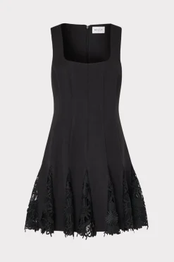 MILLY Mini Dresses-Ariel Cady 3D Lace Combo Dress Black