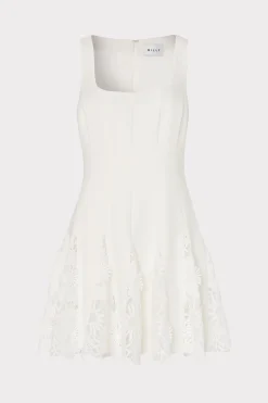 MILLY Mini Dresses-Ariel Cady 3D Lace Combo Dress Ecru
