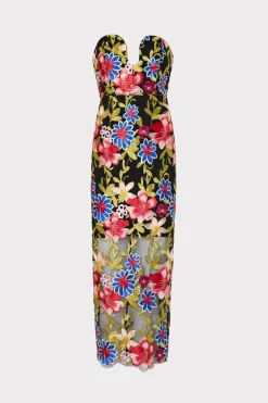 MILLY Evening Gowns-Artem Spanish Garden Embroidery Dress Red Multi