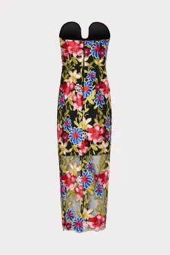 MILLY Cocktail Dresses-Artem Spanish Garden Embroidery Dress Red Multi