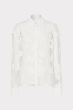 MILLY Tops-Ashley 3D Butterfly Embroidery Blouse White