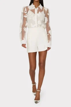MILLY Jumpsuits & Rompers-Ashley 3D Butterfly Embroidery Blouse White