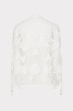 MILLY Jumpsuits & Rompers-Ashley 3D Butterfly Embroidery Blouse White