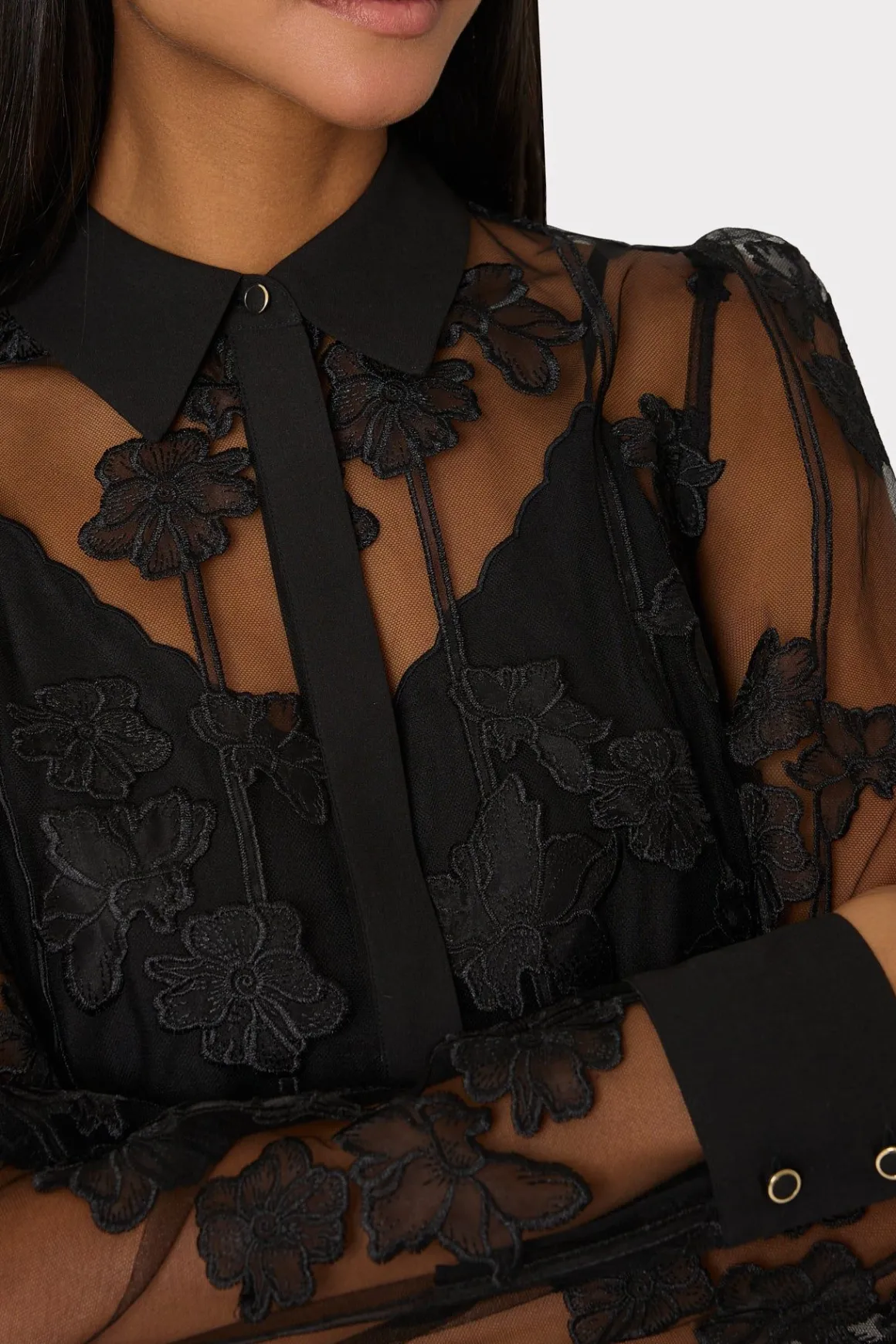 MILLY Jumpsuits & Rompers-Ashton 3D Butterfly Embroidery Blouse Black