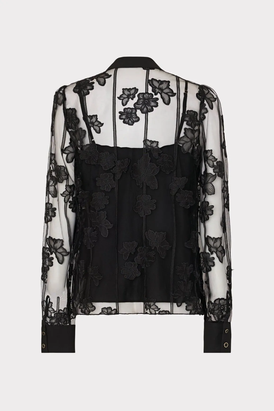 MILLY Jumpsuits & Rompers-Ashton 3D Butterfly Embroidery Blouse Black