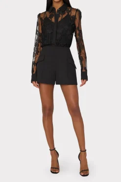 MILLY Tops-Ashton 3D Butterfly Embroidery Blouse Black