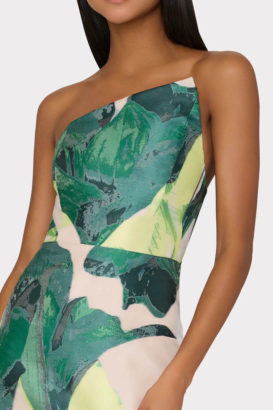 MILLY Maxi Dresses-Asymetrical Tropical Forest Jacquard Midi Dress Green Multi