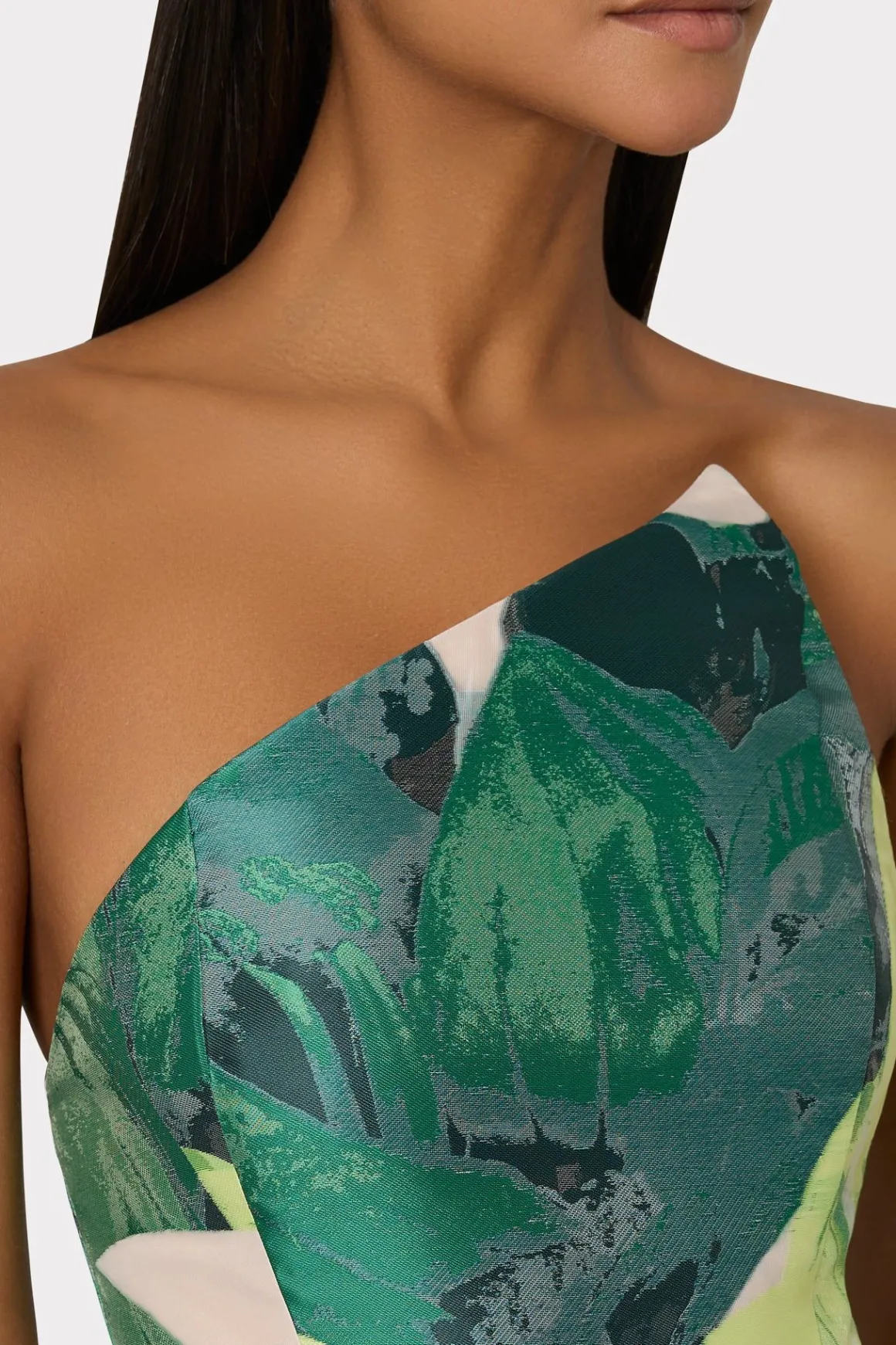 MILLY Maxi Dresses-Asymetrical Tropical Forest Jacquard Midi Dress Green Multi