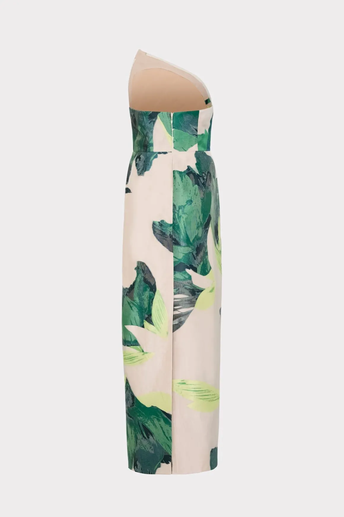 MILLY Maxi Dresses-Asymetrical Tropical Forest Jacquard Midi Dress Green Multi