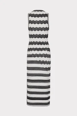 MILLY Day Dresses-Asymetrical Zig Zag Midi Dress Black/Ecru