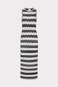 MILLY Little Black Dresses-Asymetrical Zig Zag Midi Dress Black/Ecru