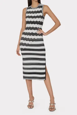 MILLY Sweaters & Knits-Asymetrical Zig Zag Midi Dress Black/Ecru