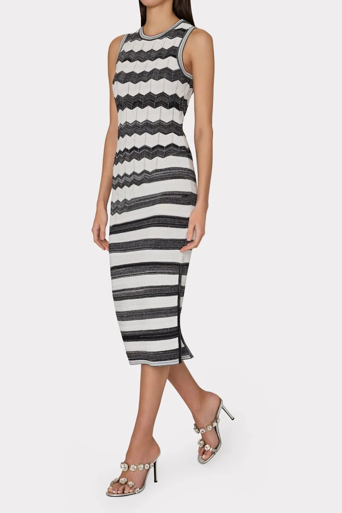 MILLY Sweaters & Knits-Asymetrical Zig Zag Midi Dress Black/Ecru