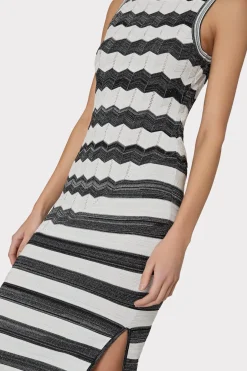 MILLY Sweaters & Knits-Asymetrical Zig Zag Midi Dress Black/Ecru