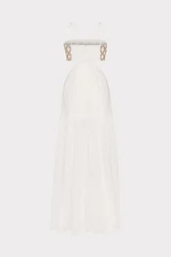 MILLY Cover-Ups-Atalia Mirrored Embroidery Maxi Cover-Up Dress White/Gold