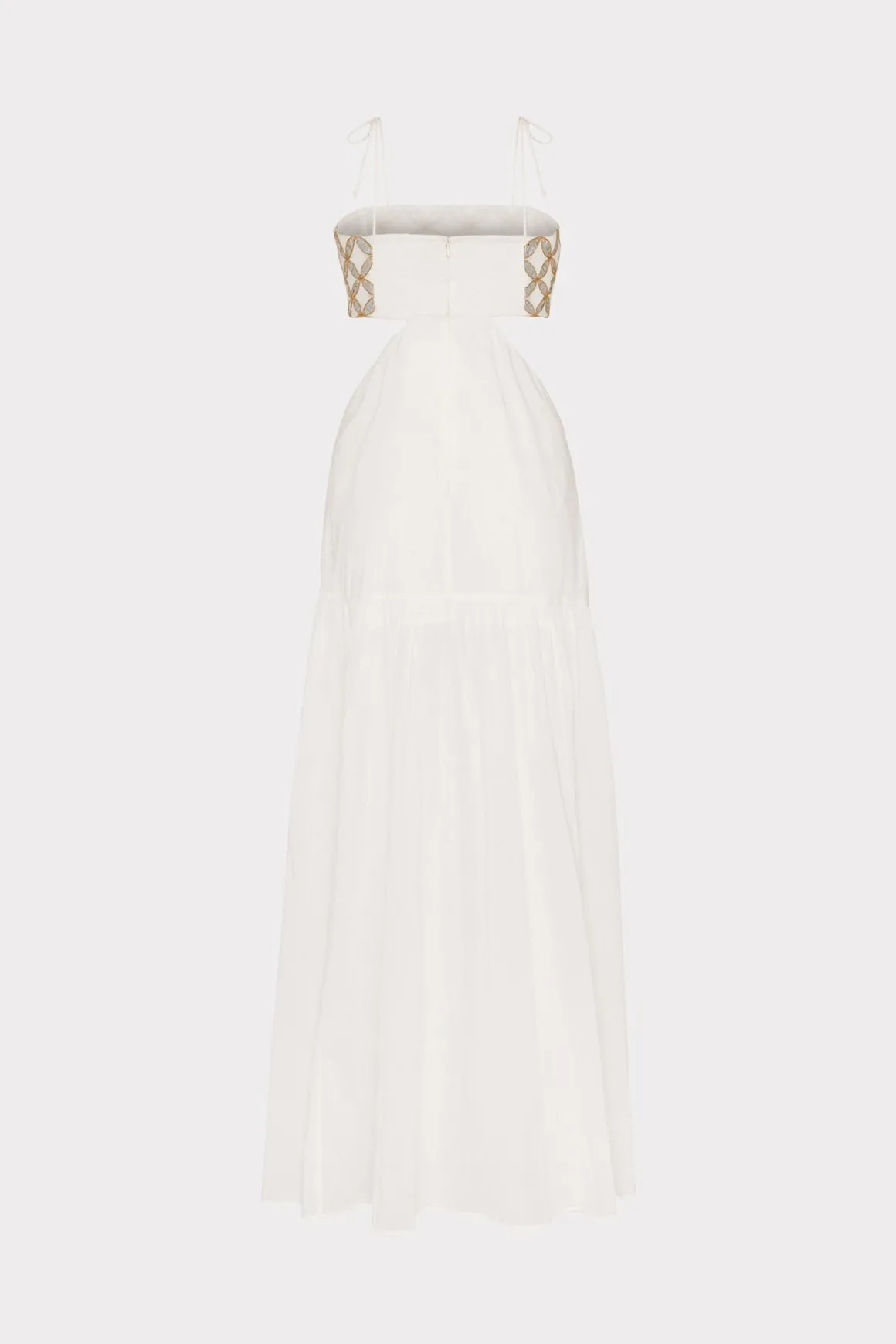 MILLY Cover-Ups-Atalia Mirrored Embroidery Maxi Cover-Up Dress White/Gold