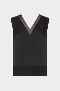 MILLY Tops-Avianna Satin Sleeveless Top Black