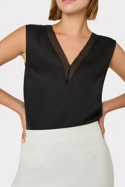 MILLY Tops-Avianna Satin Sleeveless Top Black