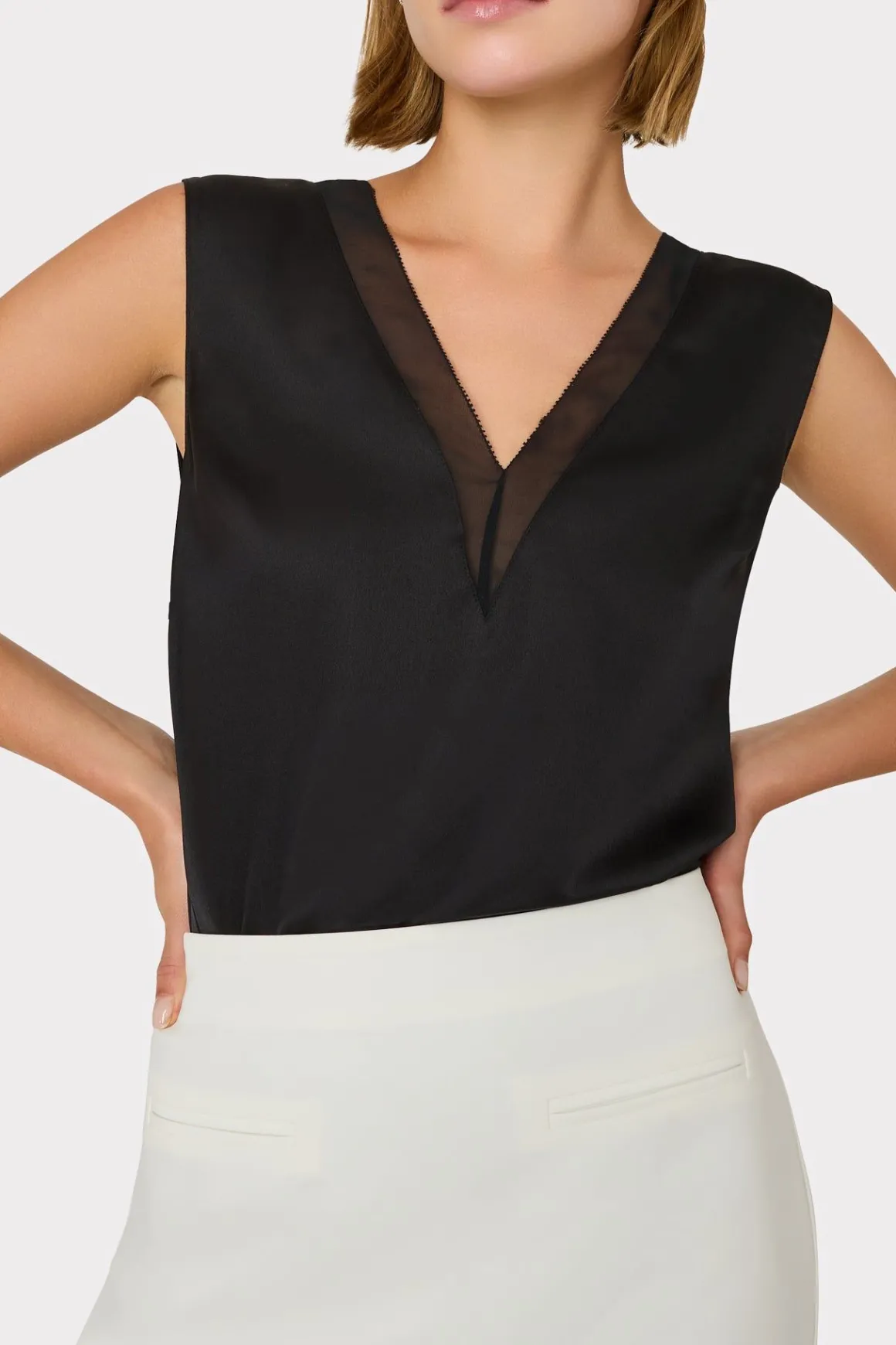 MILLY Tops-Avianna Satin Sleeveless Top Black