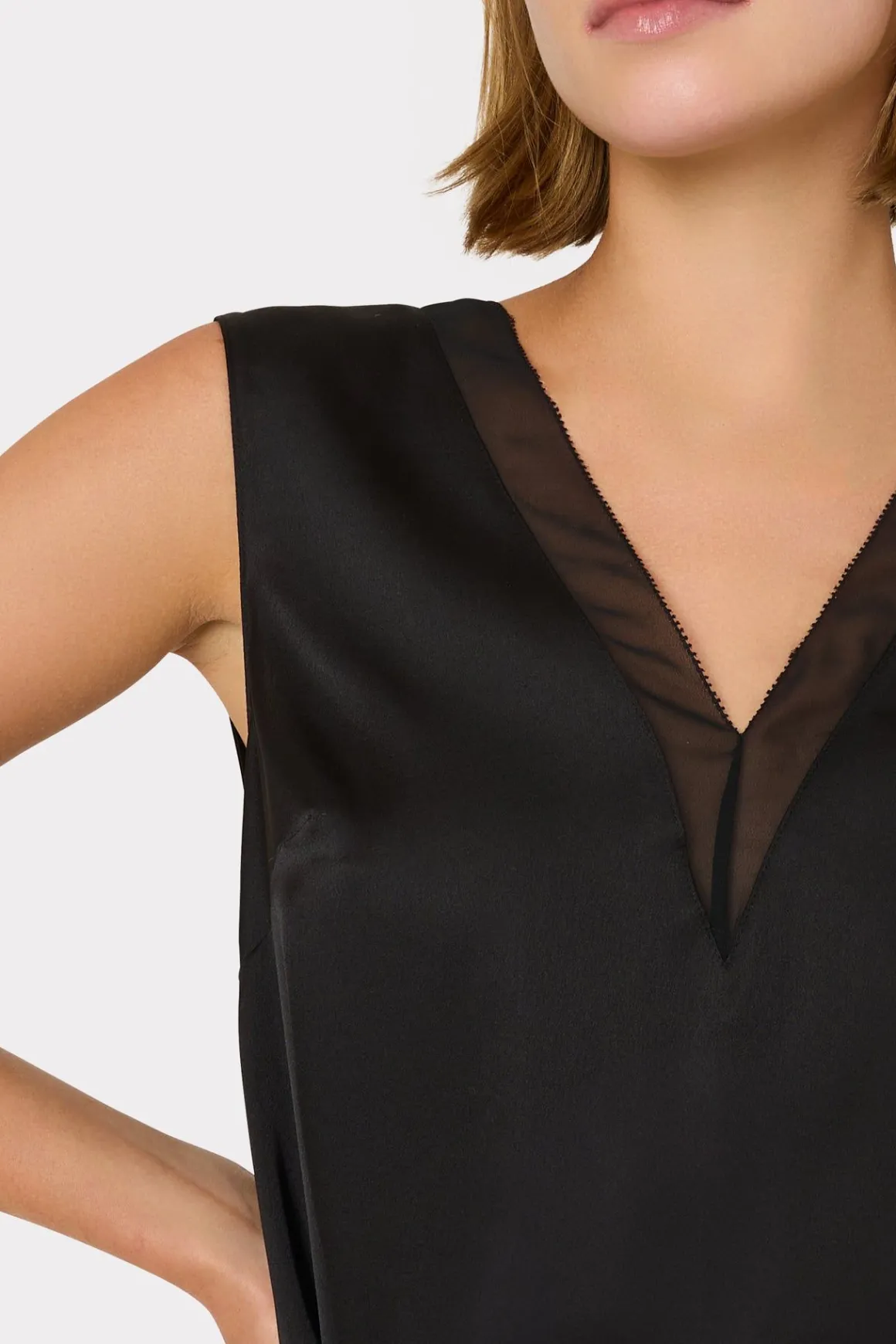 MILLY Tops-Avianna Satin Sleeveless Top Black