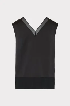 MILLY Tops-Avianna Satin Sleeveless Top Black