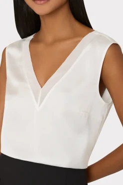 MILLY Tops-Avianna Satin Sleeveless Top White
