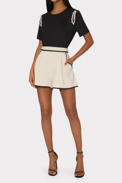 MILLY Jumpsuits & Rompers-Avril Crystal Trim Tee Black