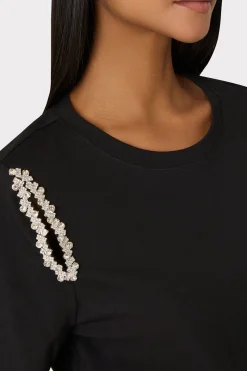 MILLY Jumpsuits & Rompers-Avril Crystal Trim Tee Black