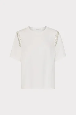 MILLY Tops-Avril Crystal Trim Tee White