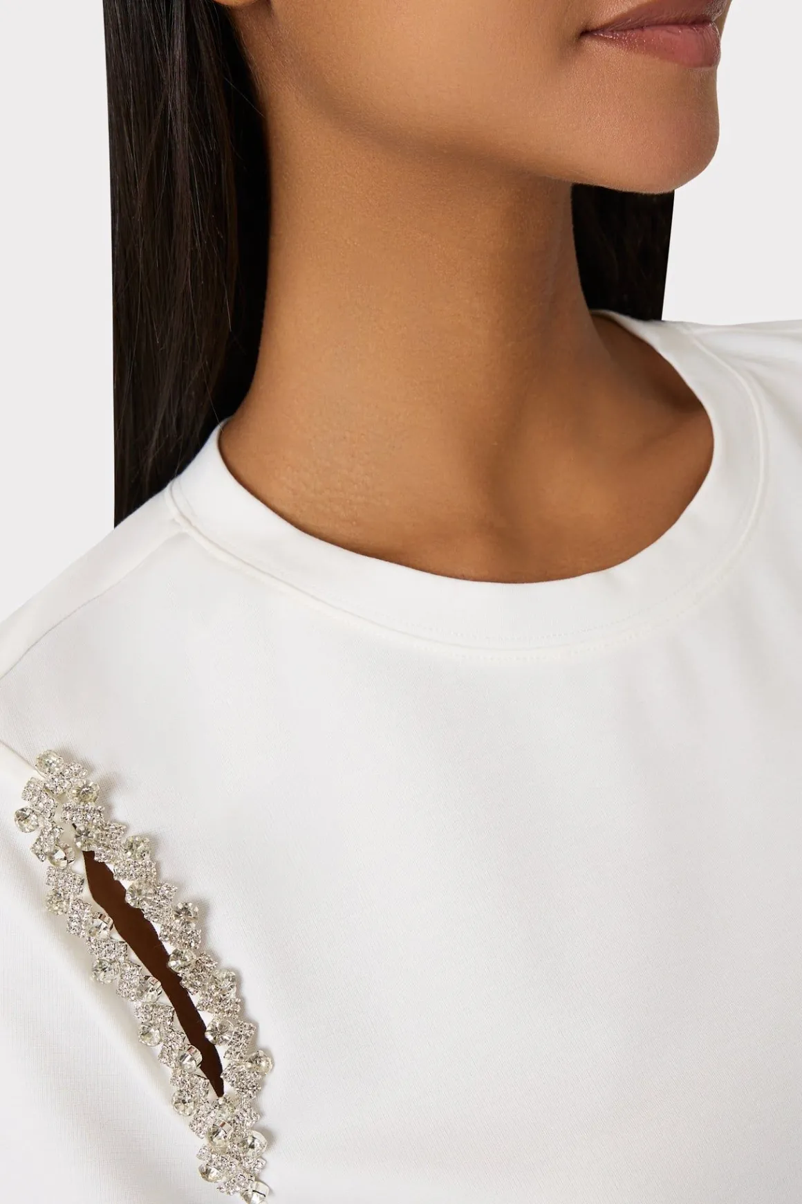 MILLY Tops-Avril Crystal Trim Tee White