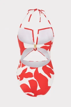 MILLY One Piece Swimsuits-Beach Diva Grand Foliage Printed One Piece Red/White