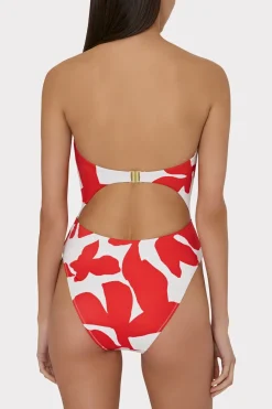 MILLY Jumpsuits & Rompers-Beach Diva Grand Foliage Printed One Piece Red/White