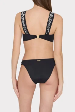 MILLY Jumpsuits & Rompers-Beaded Applique Shoulder Draped Bikini Top Black