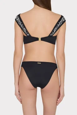 MILLY Jumpsuits & Rompers-Beaded Applique Shoulder Draped Bikini Top Black
