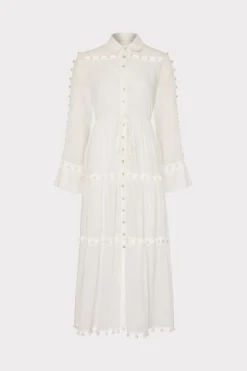 MILLY Cover-Ups-Beaded Cotton Voile Cover-Up Dress White